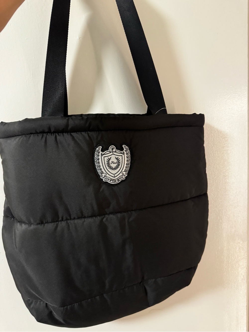 Victoria Secret Pink Black Puffer Tote Bag, Zipper, New w/o tags